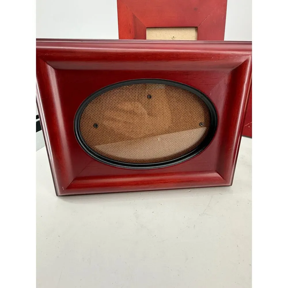 Wood Picture Frame Lot 4 Red Cherry Mahogany Tone 5x7 4x6 Oval Tabletop Decor